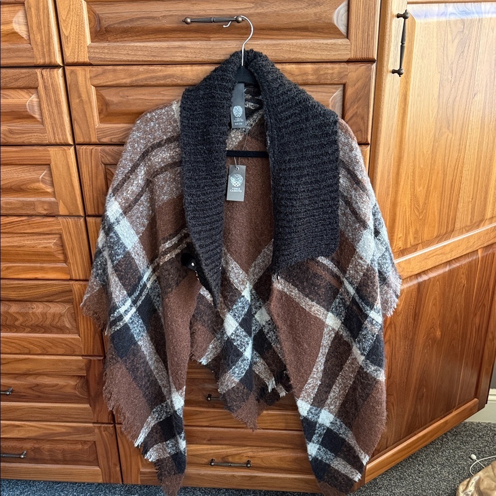 Vince Camuto Brown and Black Plaid Shawl